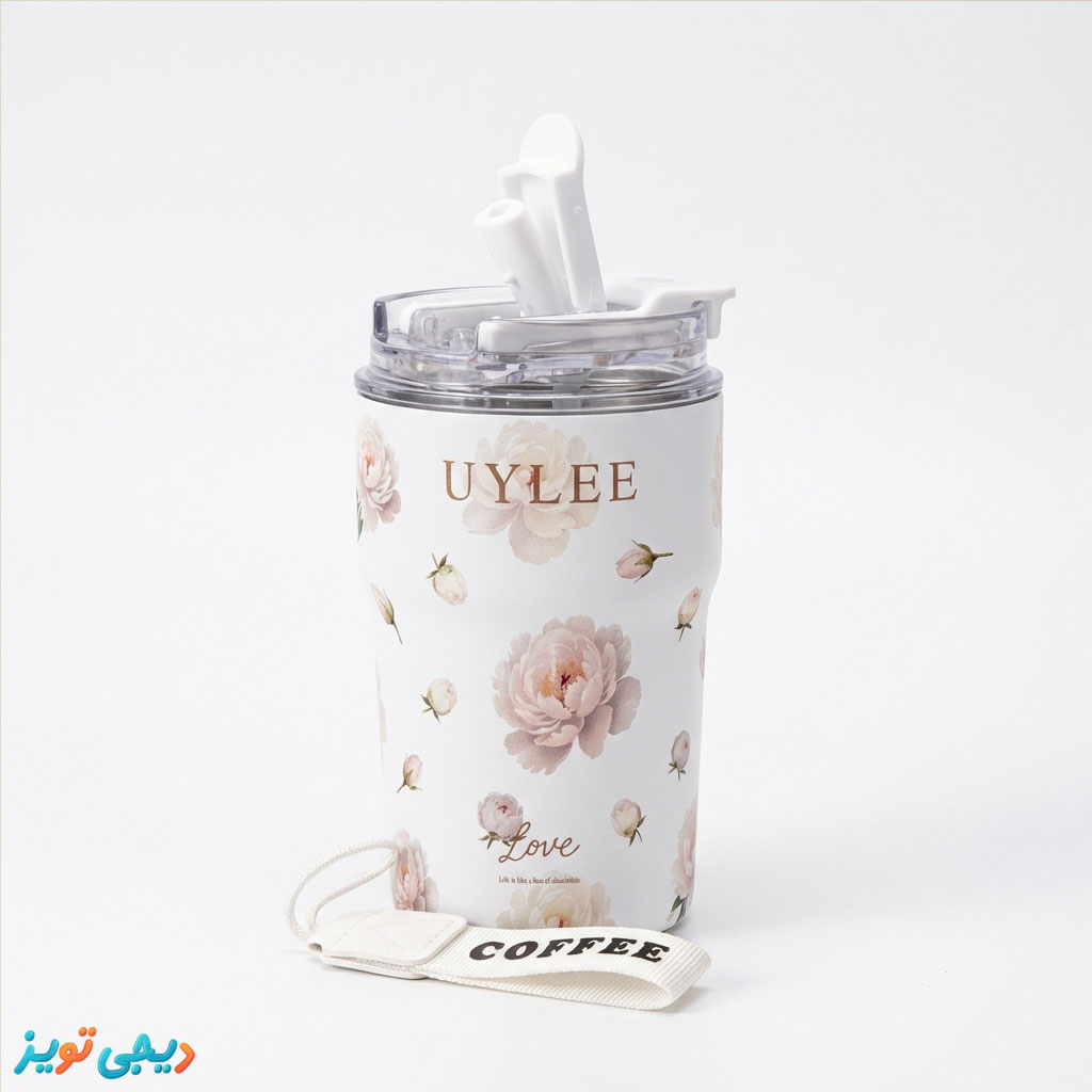 travelmugwhite تراول ماگ گلدار یولی سفید